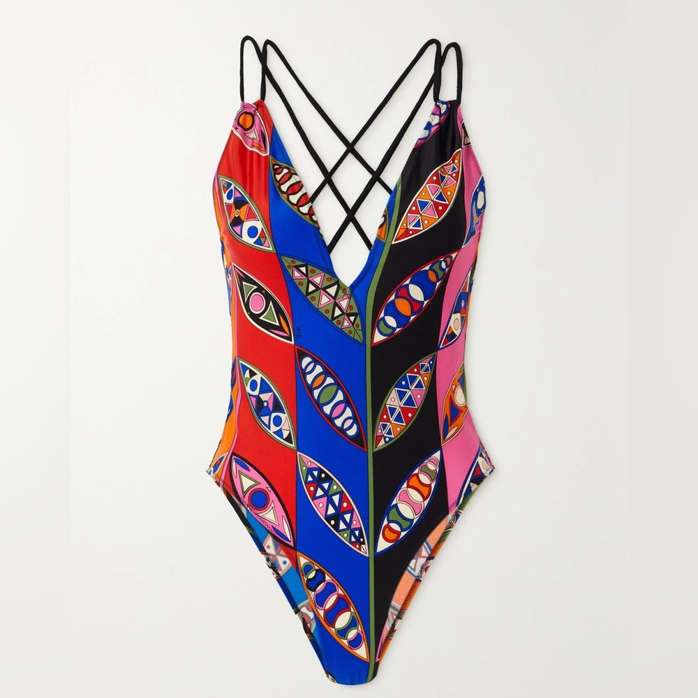 NEW SEASON Emilio Pucci Abstract Halterneck Swimsuit